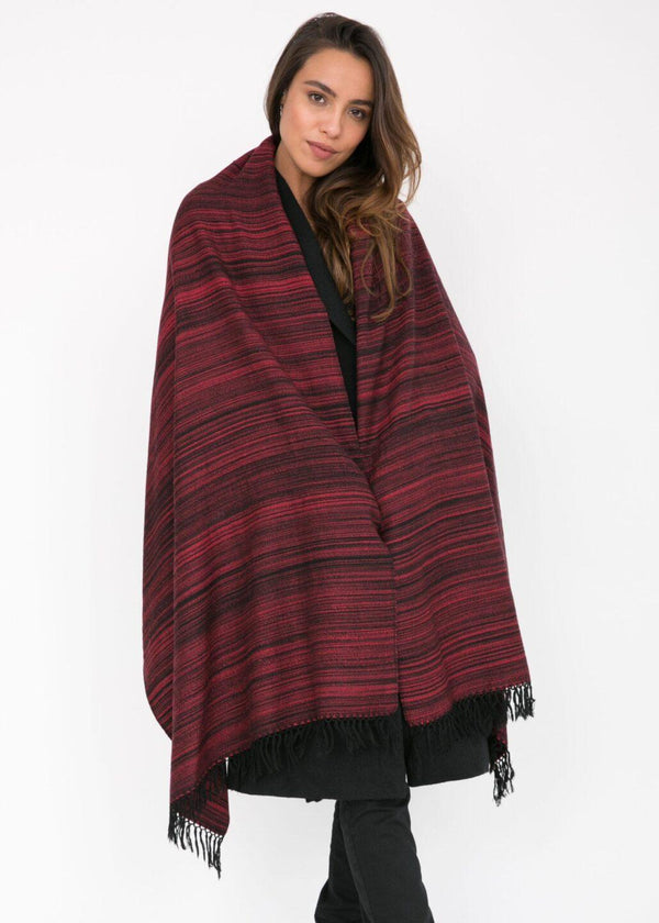 likemary Wool Blanket Scarf in Red – Handwoven Oversized Shawl with Stripes