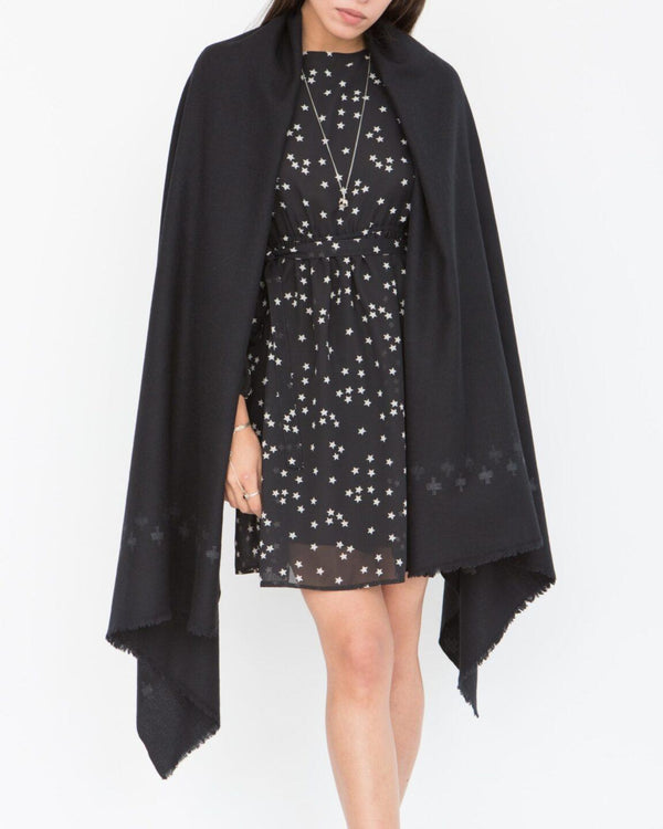 Likemary Wool Shawl Scarf With Cross Motif – Oversized Black Blanket Wrap