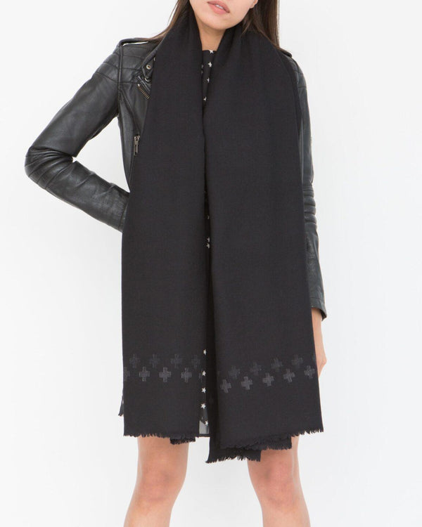 Likemary Wool Shawl Scarf With Cross Motif – Oversized Black Blanket Wrap