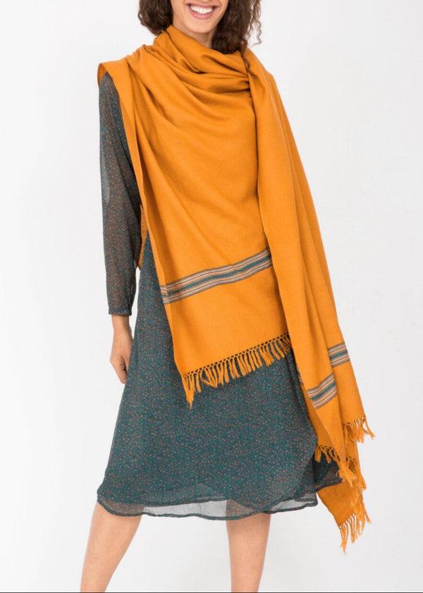 Likemary Yellow Wool Shawl – Oversized Blanket Scarf With Mansi Border
