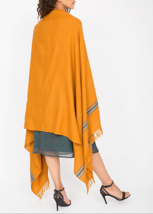 Likemary Yellow Wool Shawl – Oversized Blanket Scarf With Mansi Border