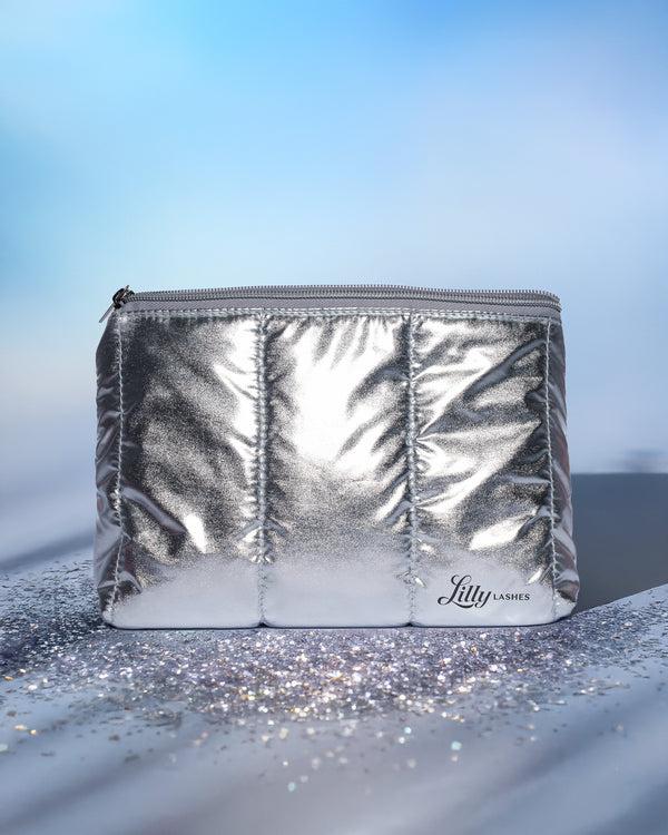 Lilly Lashes Silver Puffer Makeup Bag