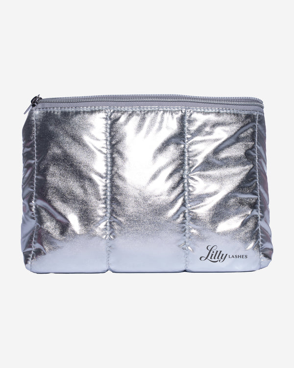 lilly lashes Silver Puffer Makeup Bag