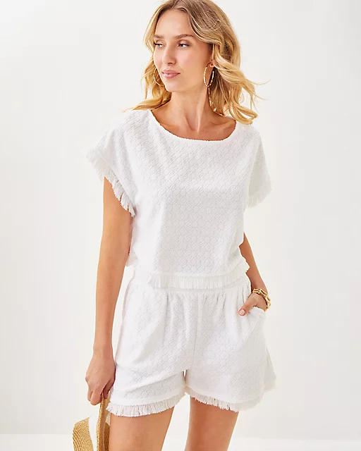 lilly pulitzer 2.5" Riv Terry Cover-Up Short Resort White Lil Butterfly Pattern