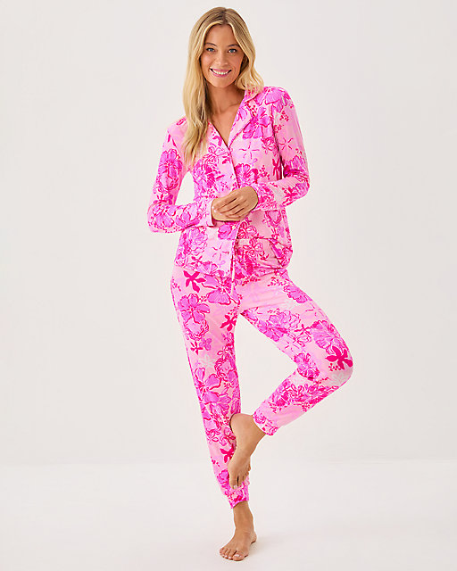 Lilly Pulitzer 28" Jeffers Pajama Pant Parigi Pink Supporting Squad