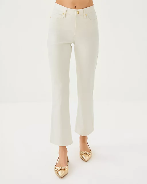 Lilly Pulitzer 28" Liza Shimmer Crop Flare Jean Coconut Metallic