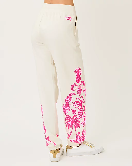 Lilly Pulitzer 30" Silvie Embroidered Jogger Coconut Safari Social Embroidery Pant