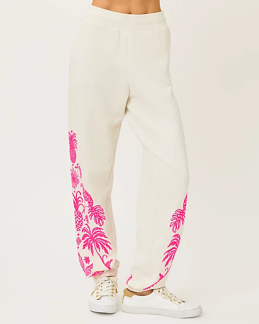 Lilly Pulitzer 30" Silvie Embroidered Jogger Coconut Safari Social Embroidery Pant