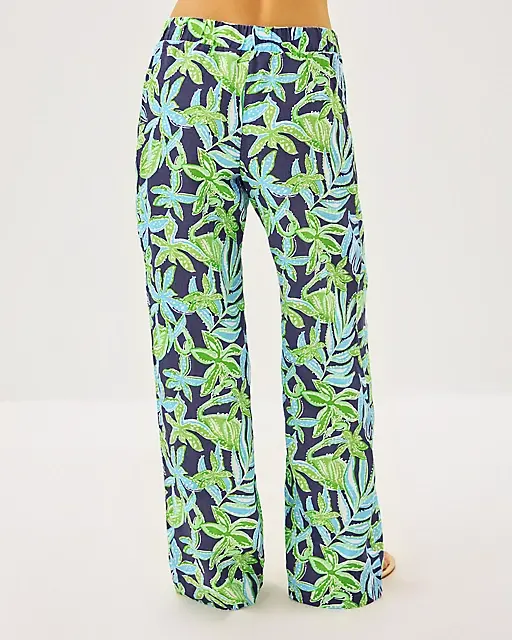 Lilly Pulitzer 31" Daylen Linen Palazzo Pant Sapphire Pool Tropical Tango