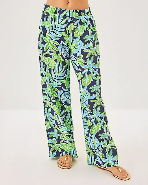 Lilly Pulitzer 31" Daylen Linen Palazzo Pant Sapphire Pool Tropical Tango