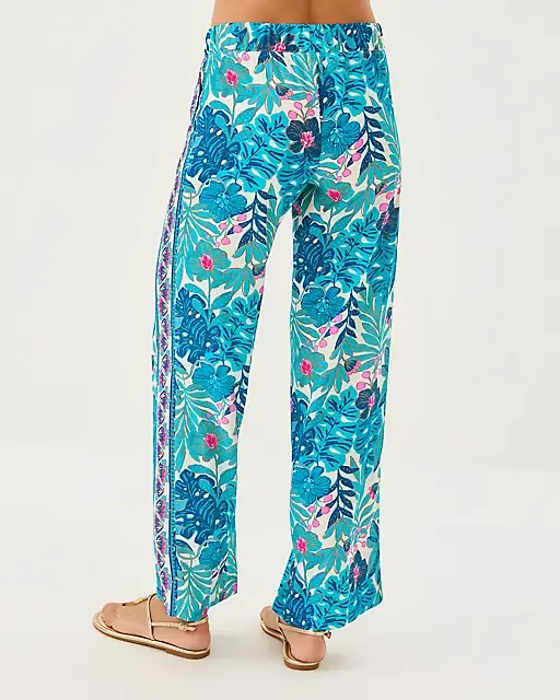 Lilly Pulitzer 32" Bal Harbour Palazzo Pant Breezy Aqua Best Fronds Forever Engineered Pant