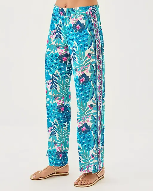 Lilly Pulitzer 32" Bal Harbour Palazzo Pant Breezy Aqua Best Fronds Forever Engineered Pant