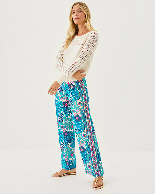 lilly pulitzer 32" Bal Harbour Palazzo Pant Breezy Aqua Best Fronds Forever Engineered Pant