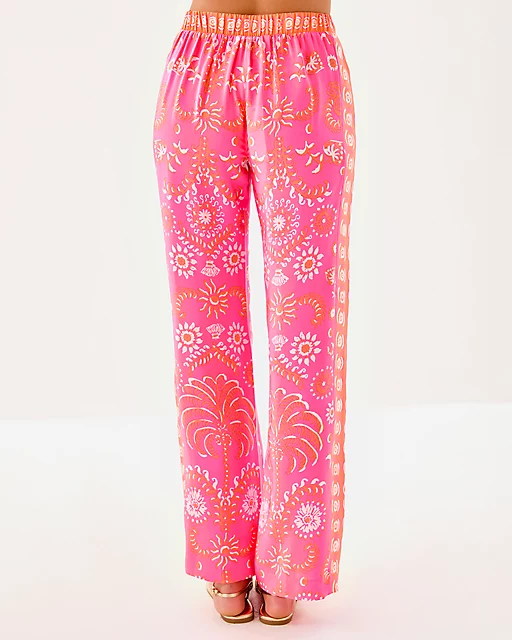 Lilly Pulitzer 32" Vianna Silk Palazzo Pant Sunkissed Pink Breezy Palm Engineered Pant