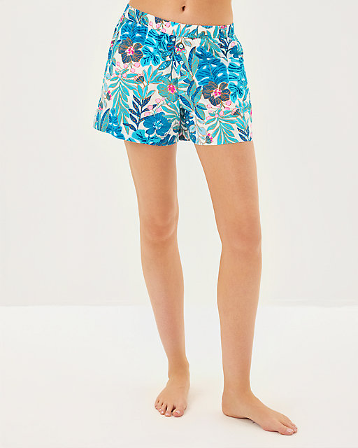 Lilly Pulitzer 4" Abrianna Woven Pajama Boxer Breezy Aqua Best Fronds Forever