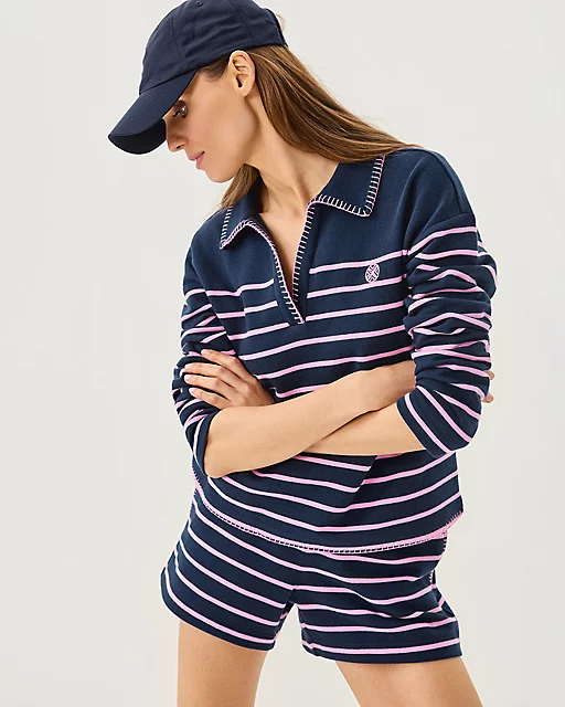 lilly pulitzer 4" Aubra Mid Rise Terry Short Low Tide Navy Legacy Stripe