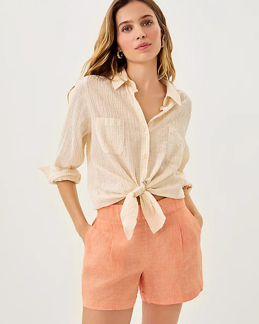 lilly pulitzer 4" Captina Linen High Rise Short Papaya X Resort White