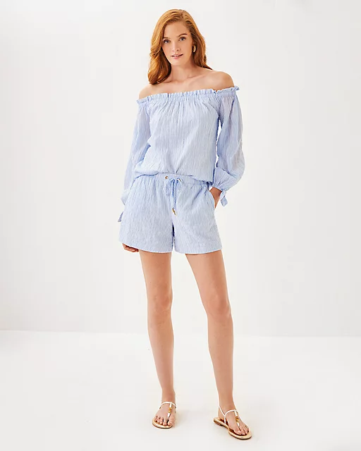 Lilly Pulitzer 5" Croix High Rise Short Jacaranda Blue Ltwt Oxford Stripe