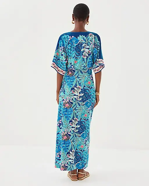 Lilly Pulitzer Adalyn V-Neck Maxi Dress Starlight Navy Best Fronds Forever Engineered Knit Maxi