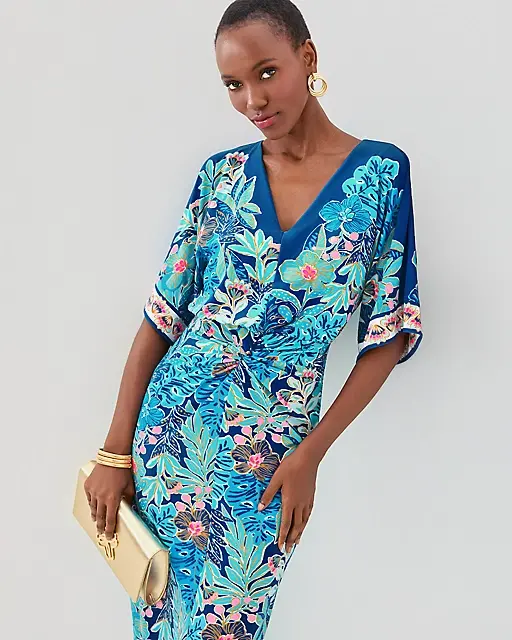 Lilly Pulitzer Adalyn V-Neck Maxi Dress Starlight Navy Best Fronds Forever Engineered Knit Maxi