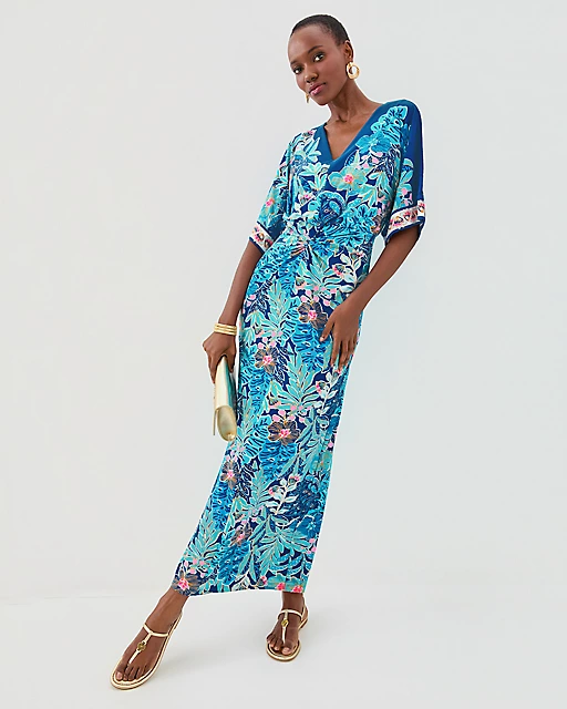 lilly pulitzer Adalyn V-Neck Maxi Dress Starlight Navy Best Fronds Forever Engineered Knit Maxi