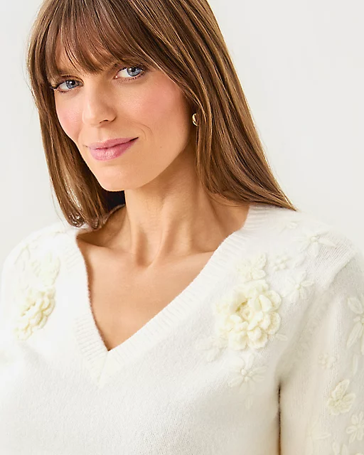 Lilly Pulitzer Alayla Sweater Coconut Garden Party Embroidery