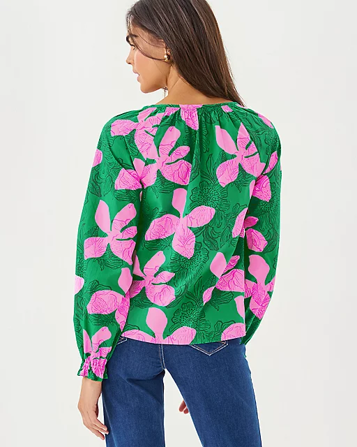 Lilly Pulitzer Aldina Button Down Top Kitts Green Sunset Shadows