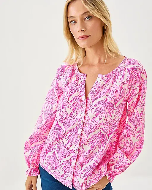 Lilly Pulitzer Aldina Button Down Top Pink Bliss Shady Babe