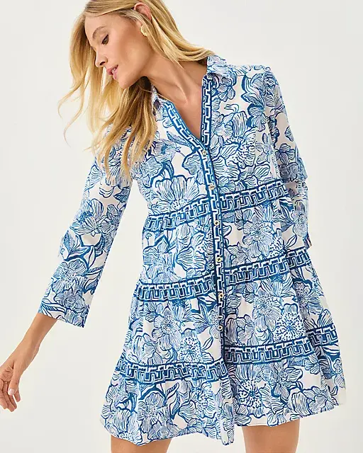 Lilly Pulitzer Angie Shirtdress Coconut Unforgettable Engineered Woven Dress