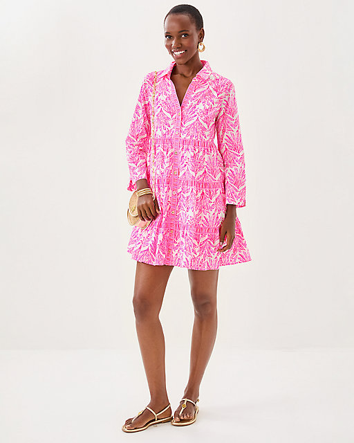 Lilly Pulitzer Angie Shirtdress Pink Bliss Shady Babe Engineered Woven Dress