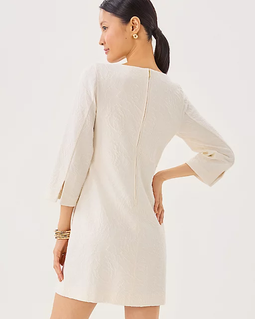 Lilly Pulitzer Annwyn 3/4 Sleeve Shift Dress Coconut Rose Knit Pucker Jacquard