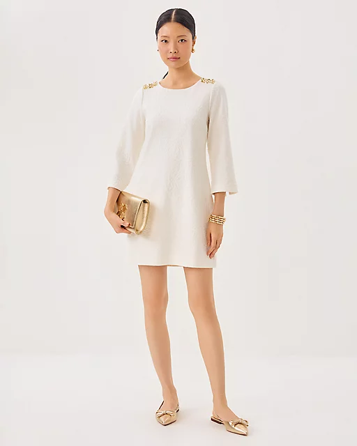 Lilly Pulitzer Annwyn 3/4 Sleeve Shift Dress Coconut Rose Knit Pucker Jacquard