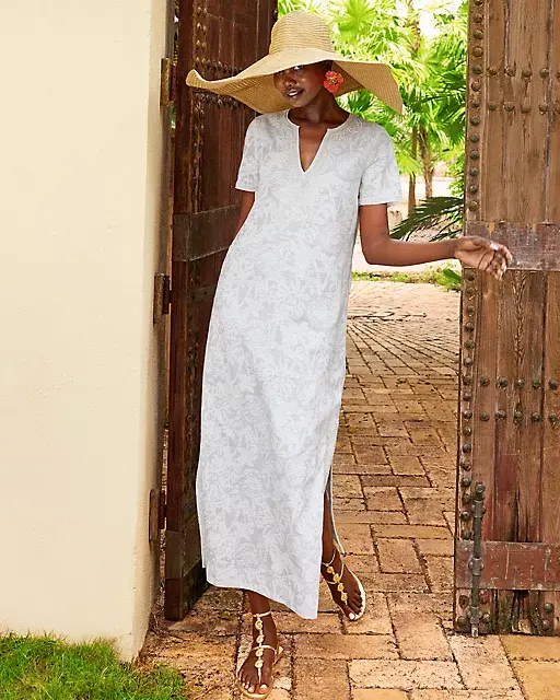 lilly pulitzer Ariella Linen Maxi Dress Resort White Catchin Rays Overprint