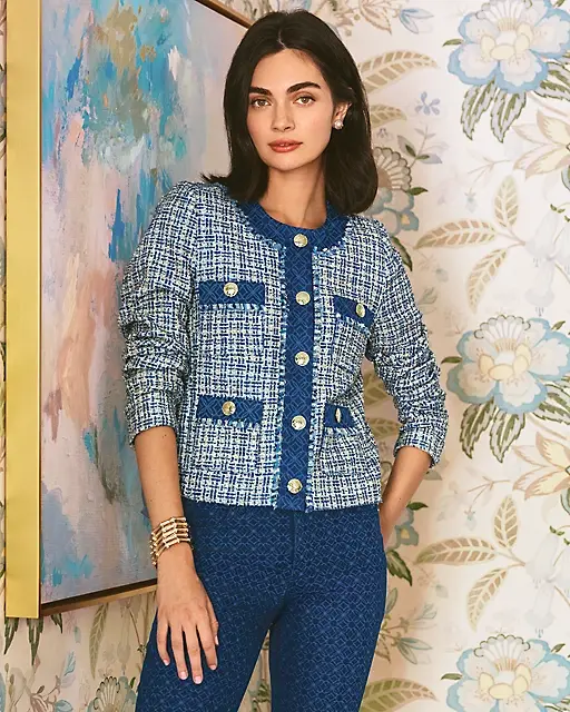 Lilly Pulitzer Ascena Jacket & Cammi Mini Skirt Boucle Set Tangier Teal Ocean Deep Lurex Boucle