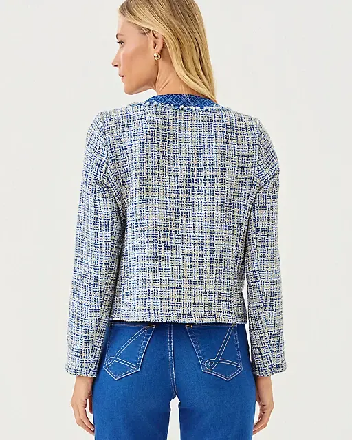 Lilly Pulitzer Ascena Jacket & Cammi Mini Skirt Boucle Set Tangier Teal Ocean Deep Lurex Boucle