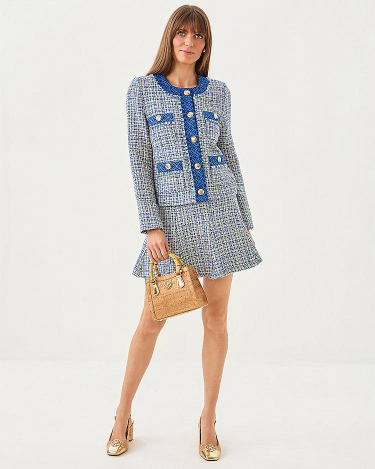 lilly pulitzer Ascena Jacket & Cammi Mini Skirt Boucle Set Tangier Teal Ocean Deep Lurex Boucle
