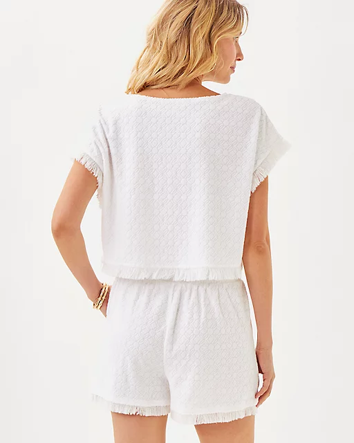 Lilly Pulitzer Azzi Terry Cover-Up Top Resort White Lil Butterfly Pattern