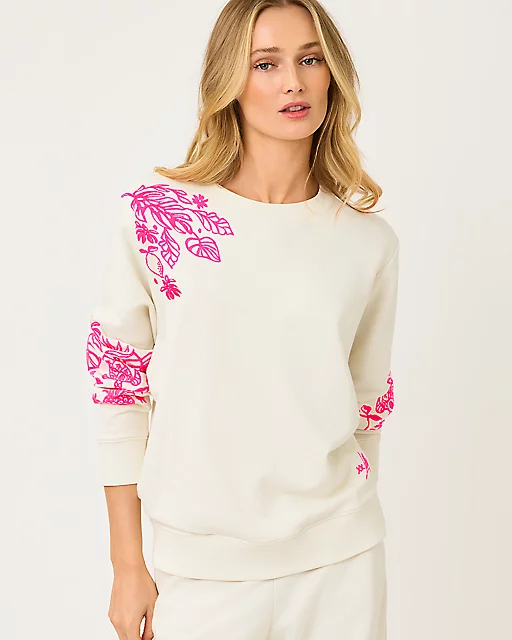 lilly pulitzer Ballad Cotton Sweatshirt Coconut Safari Social Embroidered Sweatshirt