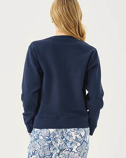 Lilly Pulitzer Ballad Cotton Sweatshirt Low Tide Navy Go Big Embroidery
