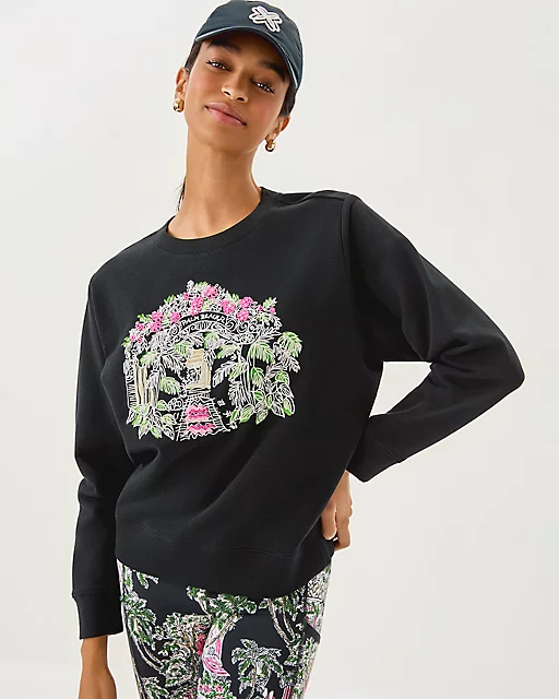 Lilly Pulitzer Ballad Cotton Sweatshirt Noir Palm Beach Toile
