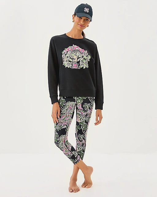 Lilly Pulitzer Ballad Cotton Sweatshirt Noir Palm Beach Toile