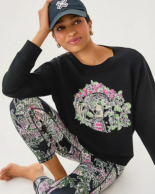 lilly pulitzer Ballad Cotton Sweatshirt Noir Palm Beach Toile