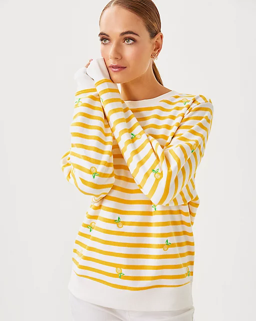 Lilly Pulitzer Ballad Sweatshirt Honeycomb X Resort White Make Lemonade Half Drop Embroidery