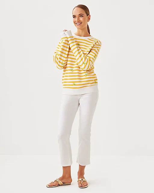 Lilly Pulitzer Ballad Sweatshirt Honeycomb X Resort White Make Lemonade Half Drop Embroidery