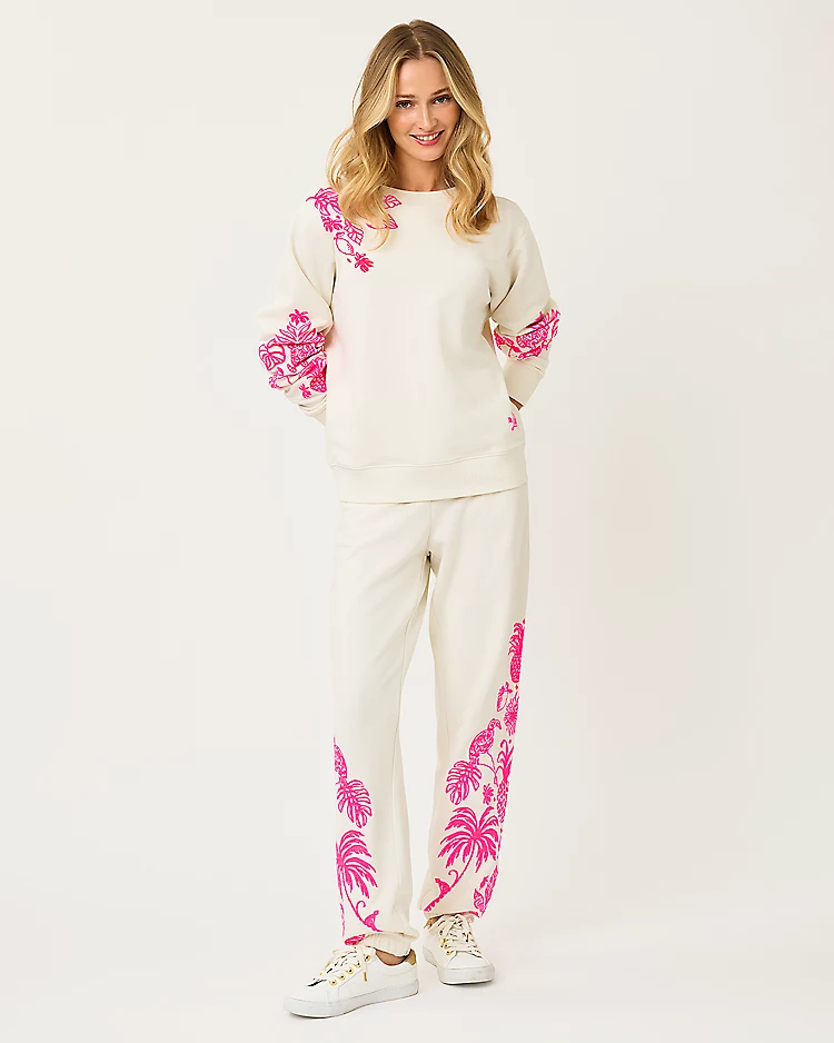 lilly pulitzer Ballad Sweatshirt & Silvie Jogger Pant Set Coconut Safari Social Embroidered Sweatshirt