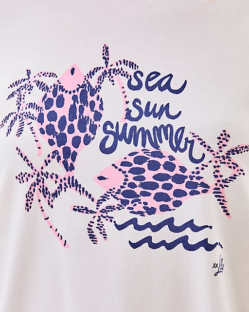 Lilly Pulitzer Barreto Knit Top Multi Sun Sea Motifs Graphic