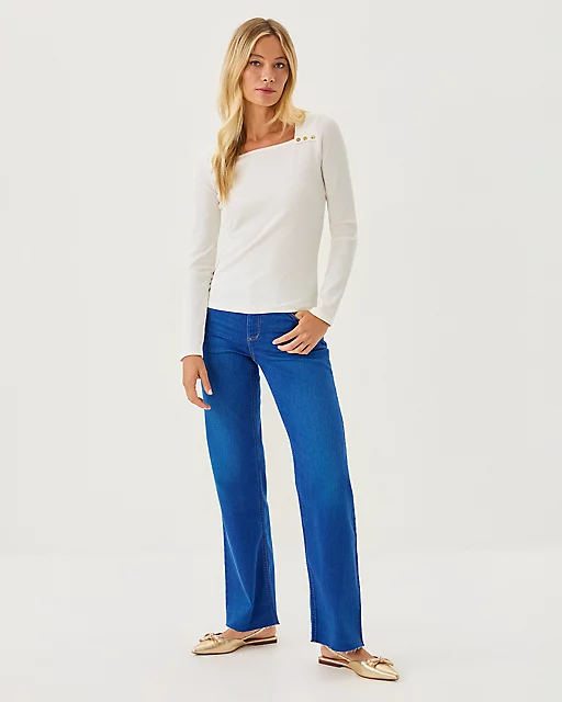 Lilly Pulitzer Beaty Long Sleeve Square Neck Knit Top Coconut