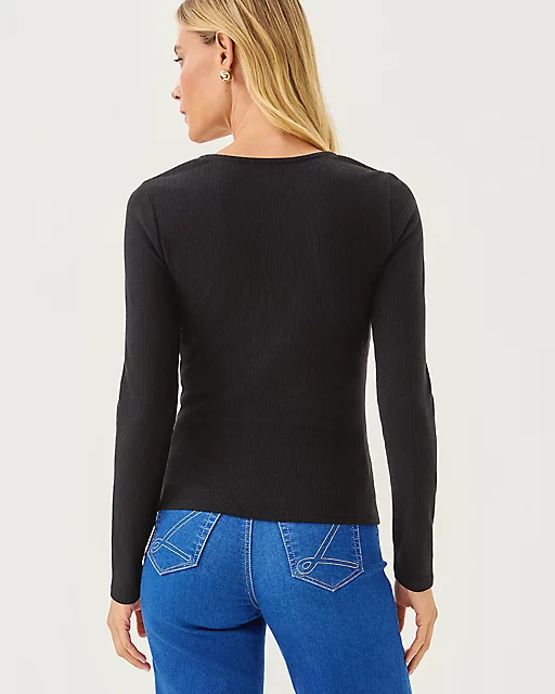 Lilly Pulitzer Beaty Long Sleeve Square Neck Knit Top Noir