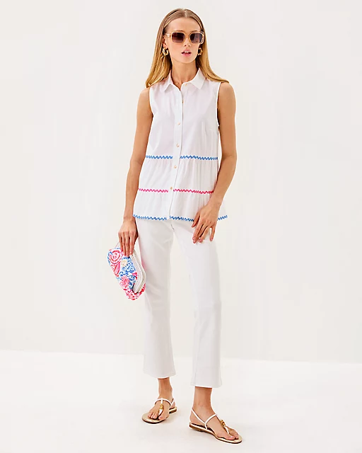 Lilly Pulitzer Breah Sleeveless Button Down Shirt Resort White
