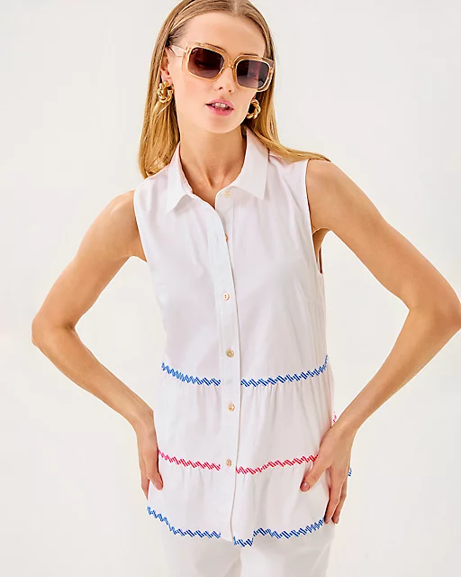 lilly pulitzer Breah Sleeveless Button Down Shirt Resort White